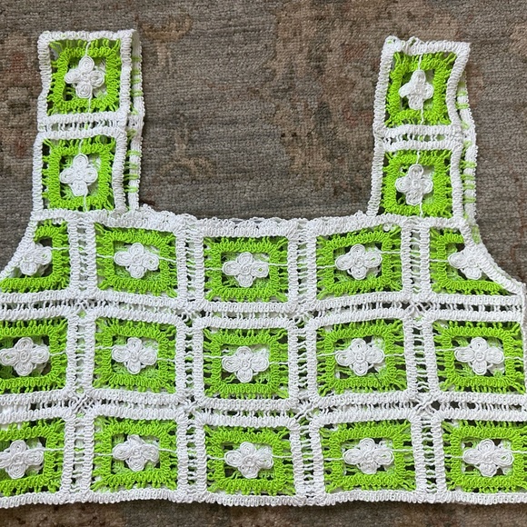 Julia by Love J Crochet Tank Crop Top Green & White - Picture 5 of 12